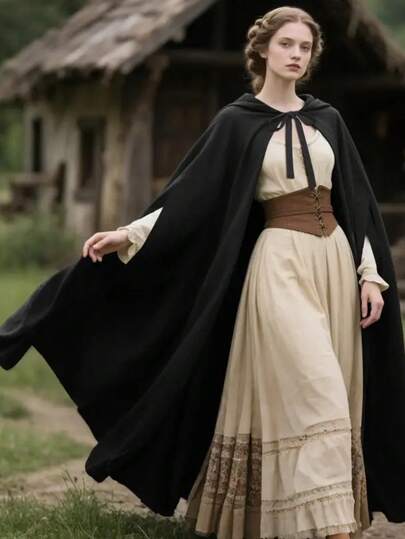 1pc Medieval Renaissance Vintage Style Women Long Robe Cloak Costume, Suitable For Halloween, Carnival, Stage Performance, Cosplay