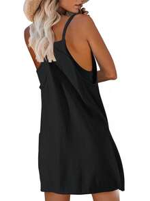 Womens Sleeveless Athletic Hot Shot Mini Dress With Built-In Shorts Sundress - 黑色 - 查看 5