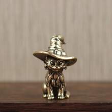 1PC-Pure Brass Wizard Kitten, Home, Living Room, Bedroom, Bar Counter Ornament, Decorative Creativity, Fantasy Animal, Magic Kitten, Holiday Gift, Halloween Present