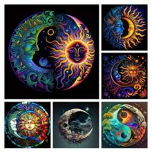 Kit creativo per pittura di diamanti 5D fai-da-te, con volti di sole e luna vibranti, con diamanti acrilici tondi, per punto croce, decorazione da parete, regalo di Ringraziamento, regalo per la casa, decorazione mistica con arte di diamanti acrilici