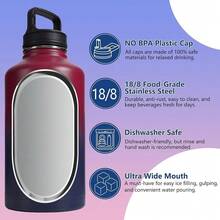 New-88 64 Oz Water Bottl  Sleeve, Metal  Half Gallon Water Bottle  Straw, Reusable Of Water Jugs For Drinking, Insulated Water Flask For Gym , Ruby Red Navy - 紅寶石紅海軍藍 64 盎司 - 查看 5
