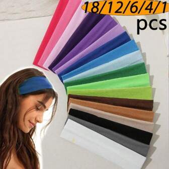 18 件女士防滑头带、头带、多色、运动、弹力、吸汗；瑜伽、发饰、随机、防滑时尚运动发带、12/8/6/4 件柔软布质弹力头带，适合锻炼、瑜伽、跑步返校