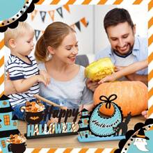 6 Stück Halloween Deko, hölzerner Trick or Treat Tisch Mittelpunkt, Party Zubehör