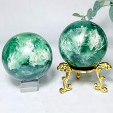 1 Piece Selected Natural Snowflake Fluorite Crystal Ball - Green Blue Purple Bohemian Style Round Living Culture, Unique Christmas And Mother's Day Gift, Collectible Crystal, Snowflake Decoration, Holiday Gift, Elegant Design, Handcrafted, Decorative Sphere, Polished Treatment, Spiritual Decoration - 8-9cm - 查看 5