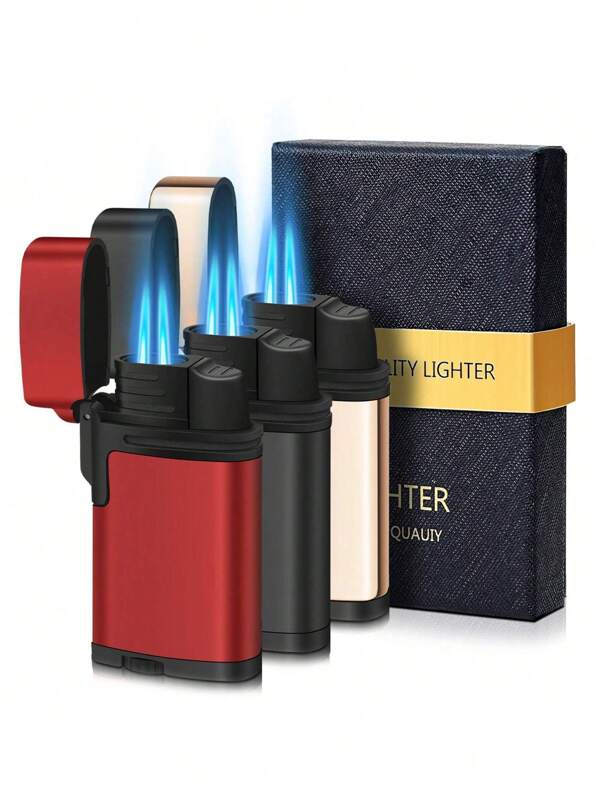 3 Stück / Packung Jet Flame Torch Lighters, winddicht Double Flame, Butangas Refillable Storm Lighter, Mini Metall Feuerzeug für Outdoor Camping BBQ Kithcen Kerze, Herd, Geschenk für Männer & Frauen ( Lieferung ohne Gasbutan)