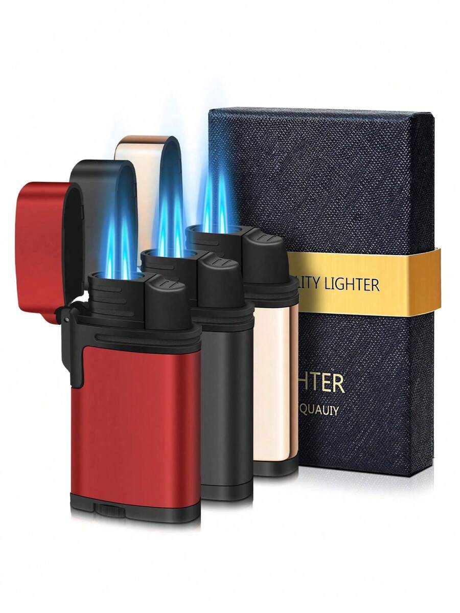 3 Stück / Packung Jet Flame Torch Lighters, winddicht Double Flame, Butangas Refillable Storm Lighter, Mini Metall Feuerzeug für Outdoor Camping BBQ Kithcen Kerze, Herd, Geschenk für Männer & Frauen ( Lieferung ohne Gasbutan) - WB356 - Übersicht 1