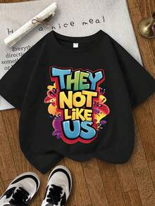 2 Pieces Tween Boy Set They Not Like Us Streetwear Meme Tees Tee & Shorts Soft Comfy Summer Wear - Black - View 3