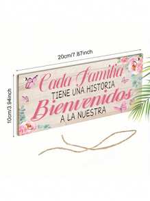 1 pieza / 2 piezas Placa de bienvenida a nuestra casa de España con flores rosas, decoración de habitación rosa, decoración del hogar, decoración de la puerta, fácil de colgar, arte de pared de 8x4 pulgadas