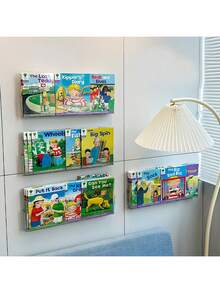 1 件亚克力免钻壁挂书架，透明亚克力儿童书籍展示架，图画书壁挂收纳盒，儿童房，杂志，易于安装壁挂书架