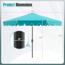 Lifezeal 10 FT Patio Umbrella With Crank Tilt Adjustment Ruffles Vented Top 8 Ribs - Turquoise - View 9