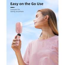 TFFFPortable Handheld Fan Battery Operated Fan With Base 8 Hours Digital Display 5 Speeds 90° Ajustable Rechargeable Mini Fan For Outdoor Indoor Pink