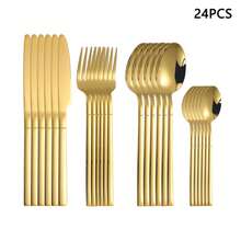 4/6/16/24pcs Gold Stainless Steel Cutlery Household Knife, Fork And Spoon Cutlery Set For Home Restaurant Hotel Party