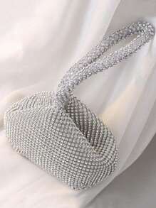 Conjunto de Bolsa de Embreagem Decorada com Strass Luxuosa de Moda para Mulheres, Colar e Brincos, 3 Peças de Joias para Eventos Formais