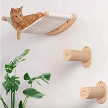 Wall-Mounted Solid Wood Cat Tree With Multi-Level Platforms & Sisal Scratching Posts