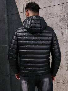 Men's Autumn/Winter Casual Outdoor Long-Sleeved Hooded Quilted Warm Fleece Zipper Jacket - Black - View 3