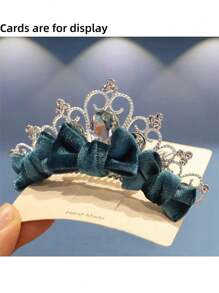 1pc Premium Velvet Red Crown Bow Girls' 3D Comb Girls' Crown Children's Headwear