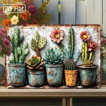 1 件多肉植物金属标牌，复古花卉墙面艺术，田园花园装饰，适合客厅、厨房、花园或办公室，高品质耐用金属，自然灵感艺术，植物爱好者礼物，波西米亚风格装饰，农舍花园艺术