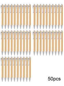 Customized 10/20/30/50pcs Bamboo Wood Round Ballpoint Pen, Retractable Medium Point, Smooth Writing, Personalized Pens For Office, School, Diary, Art Projects And School Essentials - Multicolor - View 14
