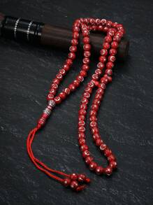 قطعة واحدة قلادة خرز وردية القديمة للعبادة، مصنوعة يدويا من الحبال بنمط النجوم والقمر، للصلاة والتنجيم والمجوهرات