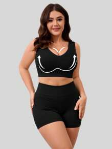 Women 2pcs Medium Suppor Ank Lop Ribbed Seamless Removable Cups Workout Exercise Sport Bra, Oga Ribed Seamless Workout High Waist Athletic Legging Shorts