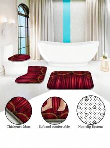 1pc/4pcs Luxurious Red European Noble Style Shower Curtain Set | Classical Luxury Romantic French Style Shower Curtain, Shower Curtain Fabric Bathroom Decoration Curtain With 12 Hooks, Non-Slip Bathroom Mat Toilet Mat Set, Bath Mat, Toilet Seat Mat, Non-Slip U-Shaped Mat, With Shower Curtain Hooks 12 Back To School
