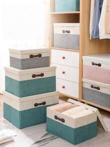 1pc Pink Japanese Style Storage Box, Foldable Wardrobe Storage Box, Drawer Style Covered Organizing Box, Clothes And Toys Storage Box - Pink - View 5