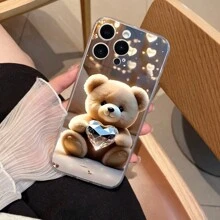 Funda de teléfono de Body completo transparente de TPU con amortiguación de impactos, con diseño lindo de oso y perro