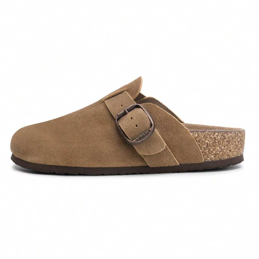 Clogs For Women Slip-On Shoes With Suede Cork Footbed Leather Mules  Size 4-9 - Brown - View 1