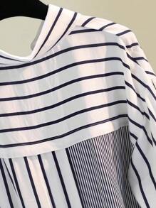 ​Women's Striped Asymmetric Lapel Long Sleeve Shirt With Contrast Buttons & Pocket - Casual All Occasion Year-Round Top​,Fall Clothes For Women - Multicolor - View 3