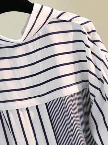 ​Women's Striped Asymmetric Lapel Long Sleeve Shirt With Contrast Buttons & Pocket - Casual All Occasion Year-Round Top​