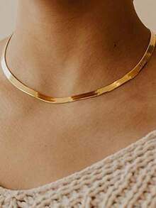 Collier en or 14 carats DEARMAY, collier fin en chaîne arête de poisson en or pour femmes, collier en chaîne serpent épais superposé, cadeau de bijoux pour adolescentes - Multicolore - Voir 5