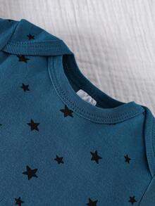 DILAVEL 5PCS Navy Element Pattern Round Neck Short Sleeved Full Print Bodysuit For Boys, Girls, And Babies, Triangle Style Summer, Autumn, Outdoor Fashion Outfit - Blue - View 8