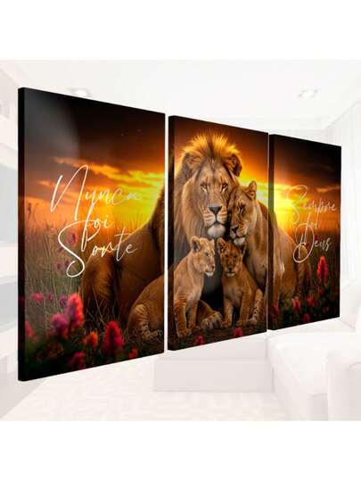 KIT QUADRO DECORATIVO FAMILIA DE LEÃO NUNCA FOI SORTE RELIGIOSO PAREDE QUARTO SALA PROMOÇÃO