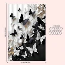 1/2/3/4 Stücke 3D Schwarz & Weiß Schmetterling Blumen Thema Badezimmer Duschvorhang Sets, 12 Haken, Badematte, U-förmiger Toilettendeckel, wasserdichter Duschvorhang, Badezimmerdekoration, moderner Fenstervorhang, ohne Bohren, Polyester, maschinenwaschbar, Herbstdekoration Badezimmer Accessoires Rückkehr zur Schule