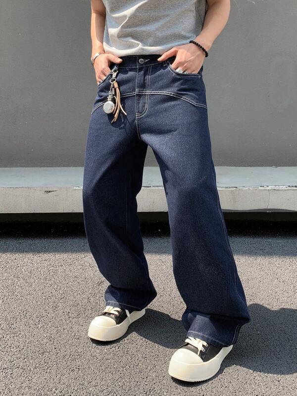GlobeSwift Men's Relaxed Straight Washed Blue American Style Denim Jeans