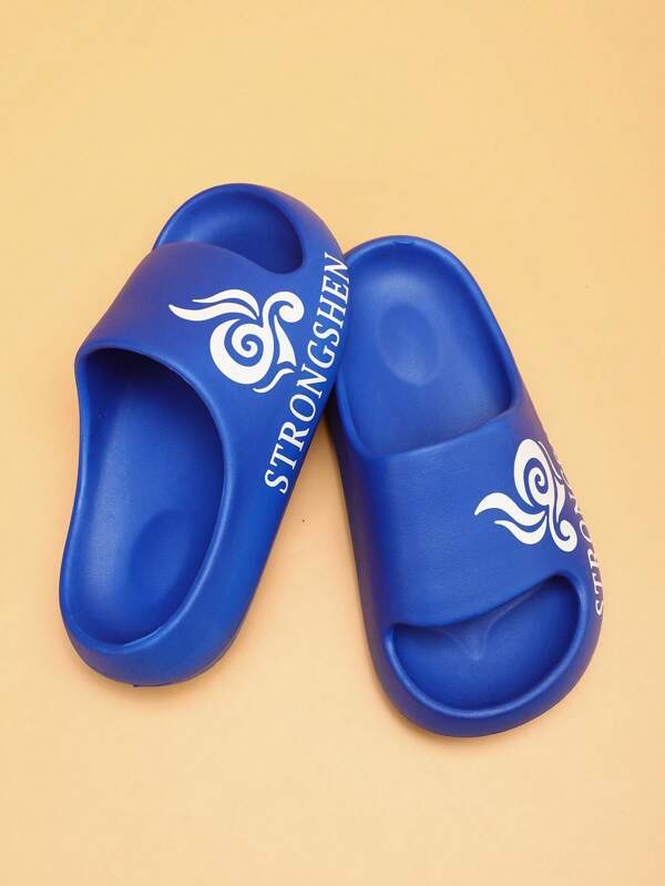 1 Pair Children Fire Totem EVA Non-Slip Round Toe Flat Simple Slide Sandals, Suitable For All Seasons, Beach, Shower, Casual