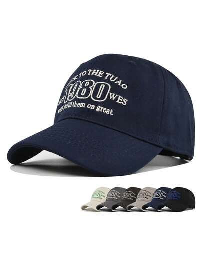 1顶男女通用纯色休闲字母刺绣棒球帽，涤纶材质，多功能可调节后扣帽，适合户外活动和日常佩戴
