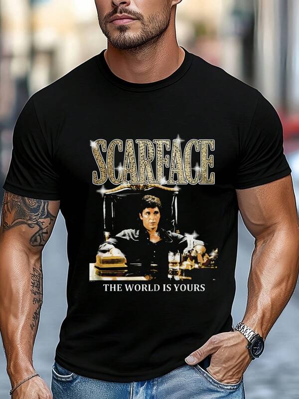 Camiseta de la película Tony Montana para hombre, cuello redondo, 220 g/m², algodón puro de verano, manga corta (1 unidad)