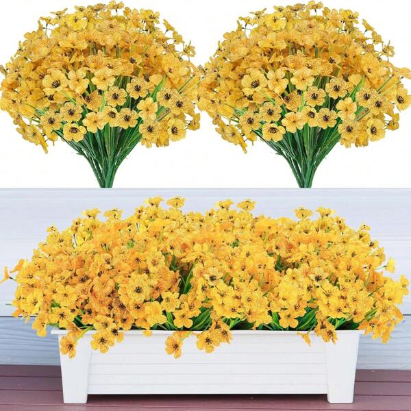 10 paquetes de flores artificiales para decoración exterior, flores falsas plantas falsas de seda margaritas coloridas eucalipto, flores realistas resistentes a los rayos UV para jardín, patio, porche, caja, decoración del hogar, flores artificiales de otoño sin desvanecimiento, plantas de otoño falsas, decoración de otoño
