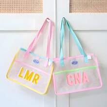 1PC Personalized Beach Tote Bag, Girl Beach Bag, Beach Bag, Crochet, Women's Wedding Clutch, Bridesmaid Gifts, Summer Bag, Women's Beach Bag, Wedding Bag, Suitable For Camping And Vacation, Custom Initials Handle Bag, Bachelorette Party Gift Bag, School Supplies, Back To School, School Gift, For Office, For School, For Classroom, For Colleague, For Dorm Rooms, Junior High School Students, Middle School Students, Sophomore, Underclassmen, All-Purpose, Large Capacity