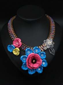 1pc Luxury Gem Flower Pendant Necklace, For Women's Party/Event Dress Up, European & American Style