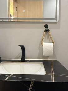 1 Stück polierter Metall- und Stoff Selbstklebender Wandmontierter Toilettenpapierhalter, mit Kordel Design - Einfache Installation, modisches Badaccessoire, für Handtücher oder Toilettenpapier, rustikale Heimdekoration | Strapazierfähige Konstruktion, Wandmontierter Toilettenpapierhalter