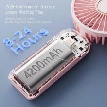 TFFFPortable Fan 4200mAh Battery Operated Fan 5 SpeedsandDigital Display Makeup Fans For Women With Base 180°Foldable 3in1 Handheld Neck Desk Fan For Outdoor Indoor Ultra Quiet Pink