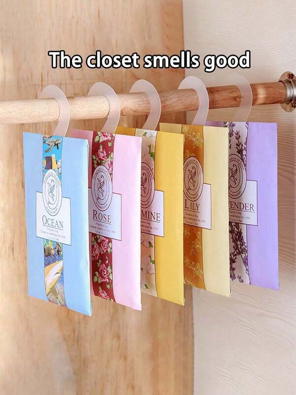 5pcs Bedroom Air Freshener Sachets, Multi-Floral Fragrance, Hanging Wardrobe Deodorizer, Anti-Moth, Fragrant Sachet