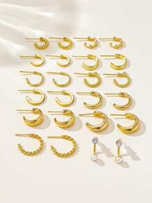 24pcs Fashionable Minimalist Crystal Stud Hoop Earrings Set, Versatile For Dates, Vacations, Daily Wear, Couples Gift, Holidays