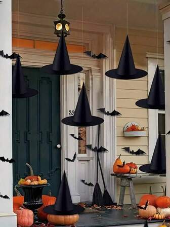5pcs Black Witch Hat, Halloween Party Yard Decor Witch Costume Accessory, Photo Prop, Easily Storable Design, Suitable For Autumn