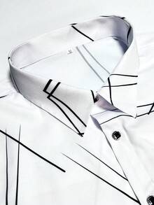 Men's Line Graphic Print Long Sleeve Formal Shirt,Fall