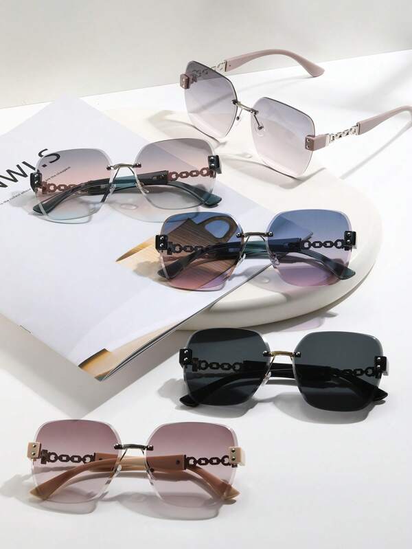 1 Stück Damen Mode Oversized quadratische rahmenlose Brille mit Ketten-Bügeln, für Lässig & täglichen Reisegebrauch, ganzjährig