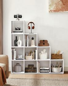 Bibliothèque à 10 Compartiments, Étagère avec Casiers Ouverts, Meuble de Rangement, pour Décorations, Cadres Photos, Salon, Chambre, Bureau, 29 x 129,5 x 129,5 cm,  Blanc - Blanc - Voir 1