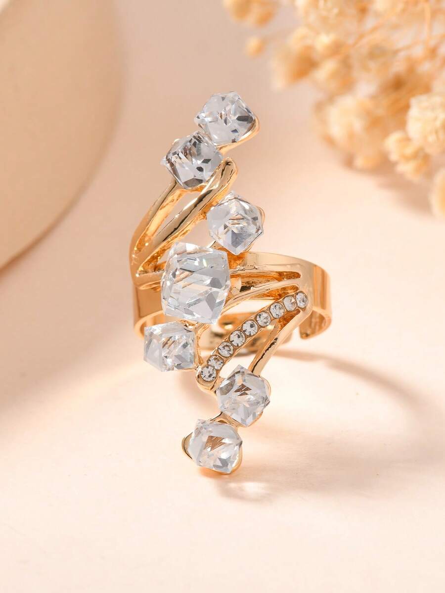 1 buc Inel elegant, la modă, lung, pătrat, cu diamant, pentru încheietura mâinii - Multicolor - Vizualizare 1